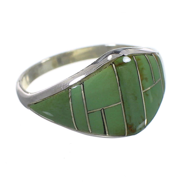 Southwest Turquoise Inlay Authentic Sterling Silver Ring Size 6-3/4 QX84102
